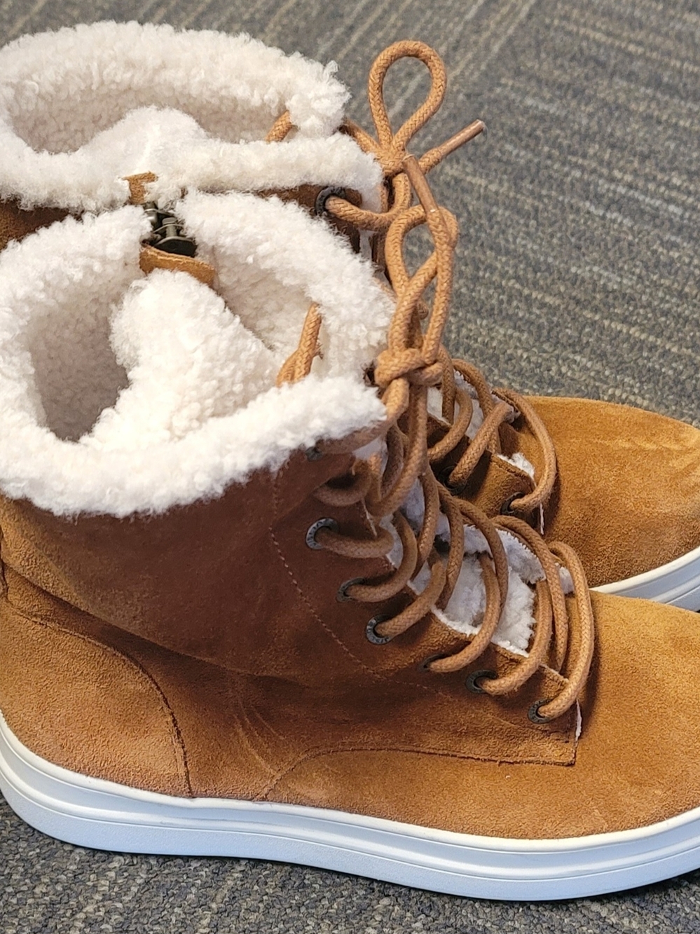 J Slides Tan Suede Sherpa-Lined Winter Lace-Up Boots